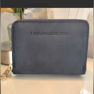 Portland Leather Goods Small Zip Wallet in Deep Water Blue Color